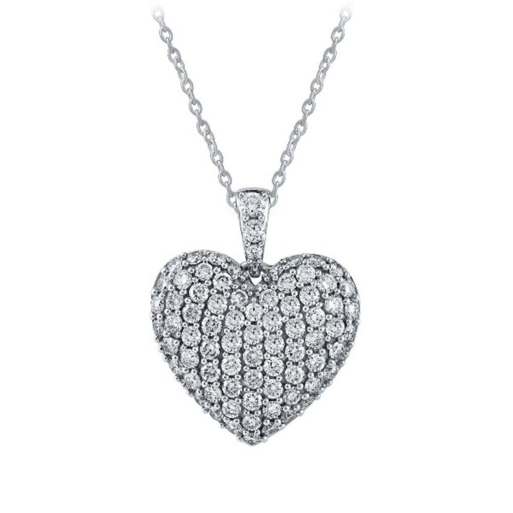1.00 Carat Natural Diamond Heart Pave Necklace Pendant 14K White Gold G SI